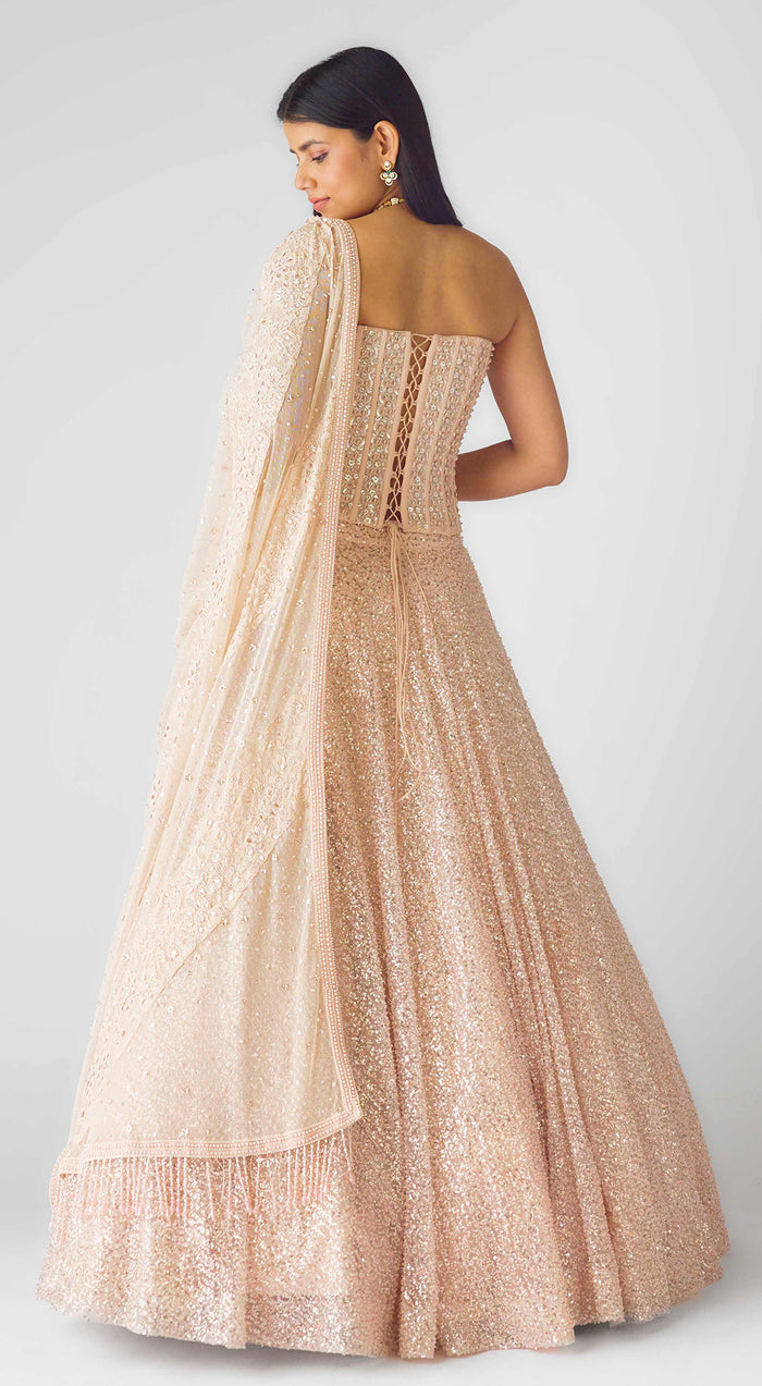 The Rose Champagne Corset Lehenga