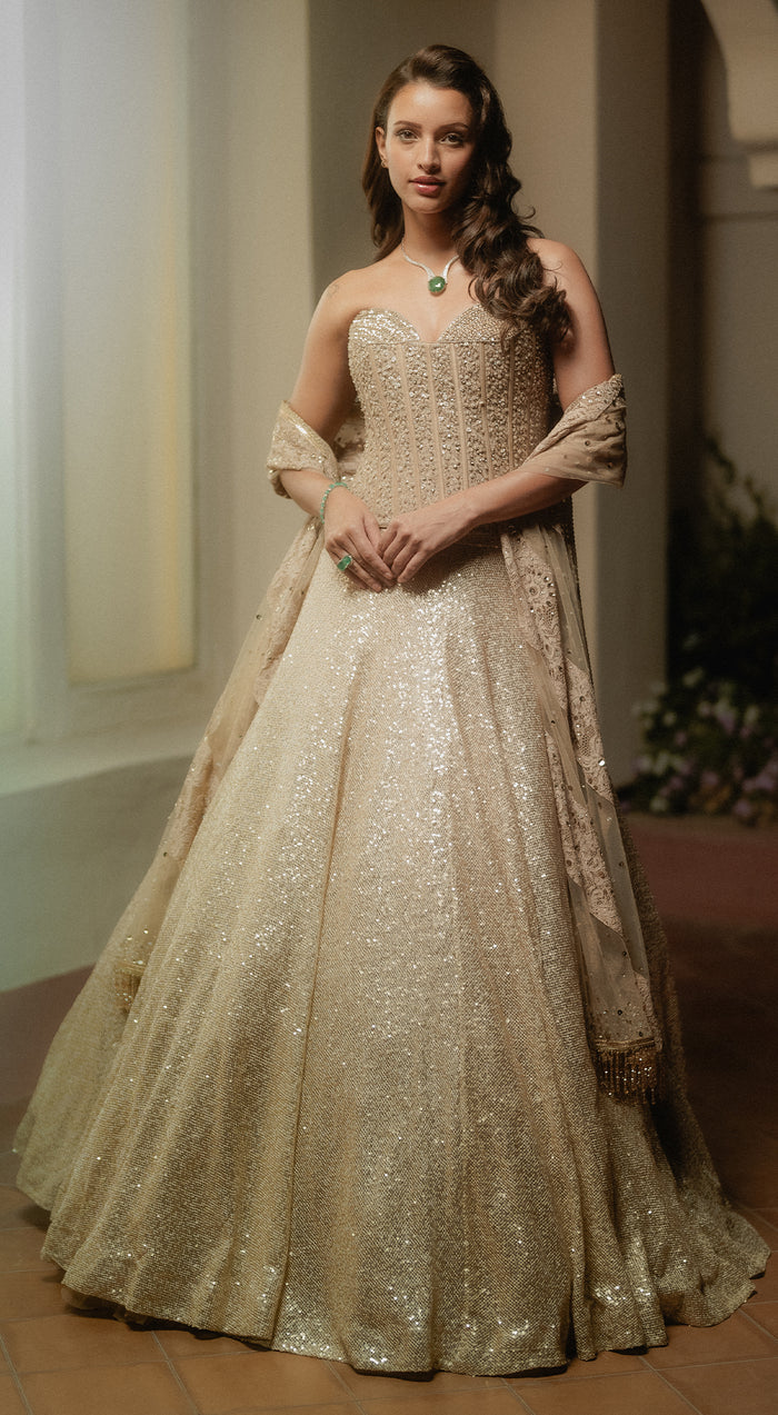 Tripti Dimri in The Champagne & Sparkle Corset Lehenga