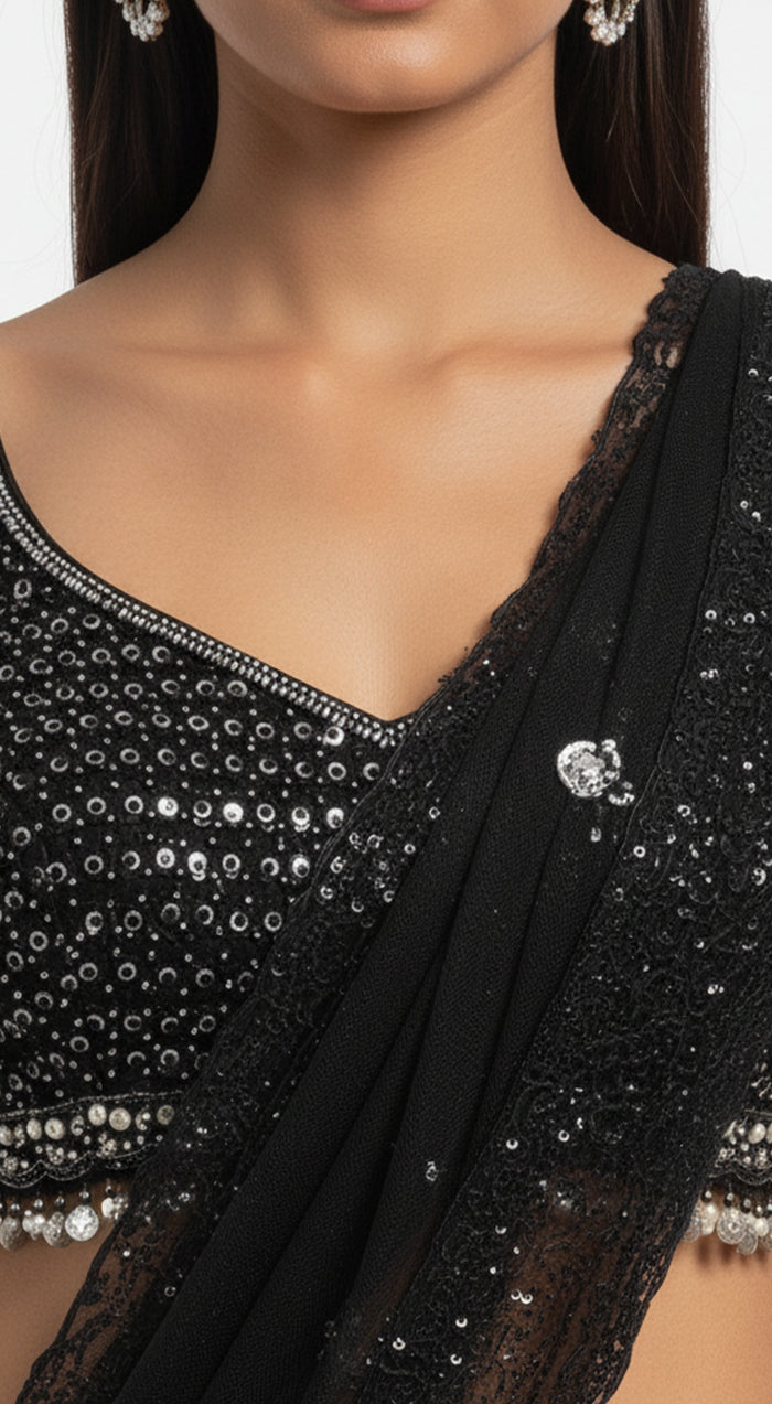 White Crepe Embroidered Lehenga Set