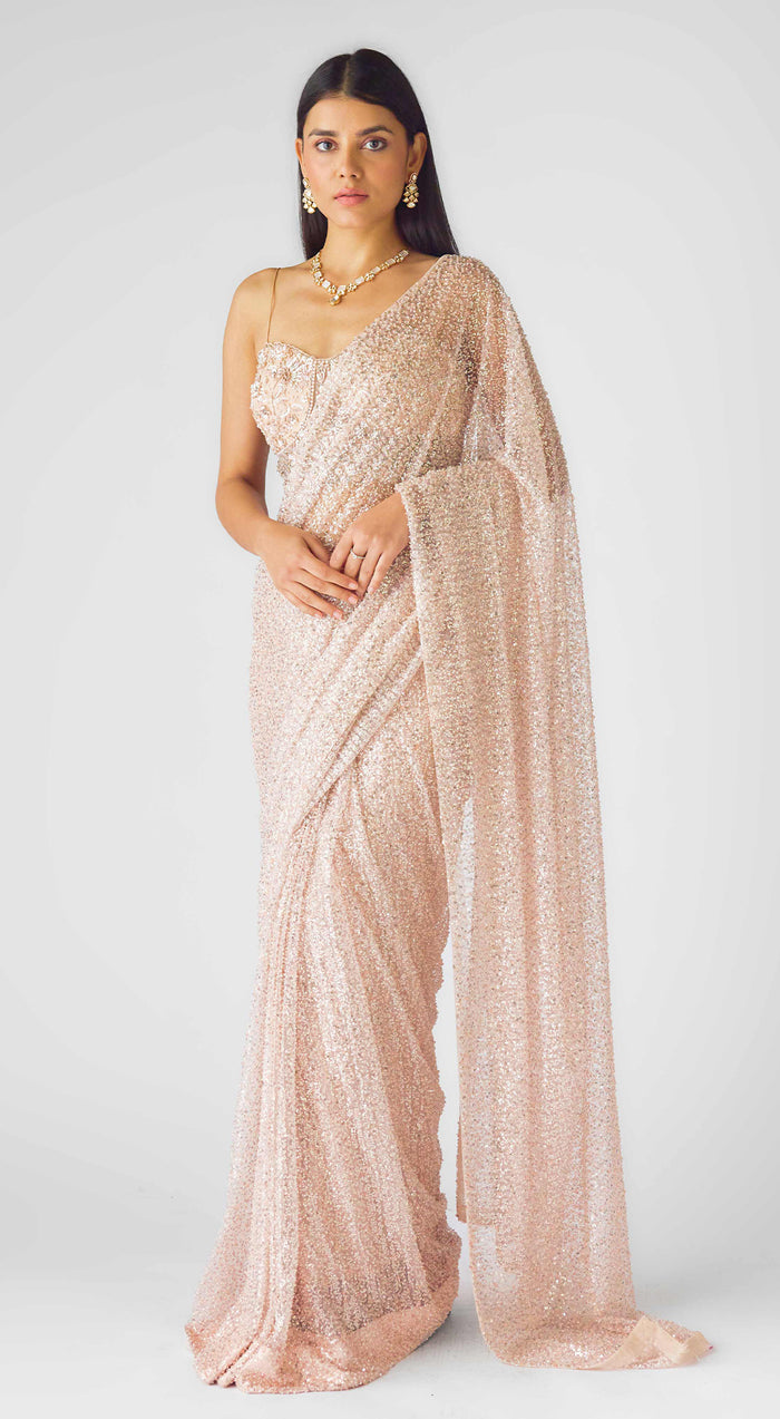 The Luminous Peach Saree