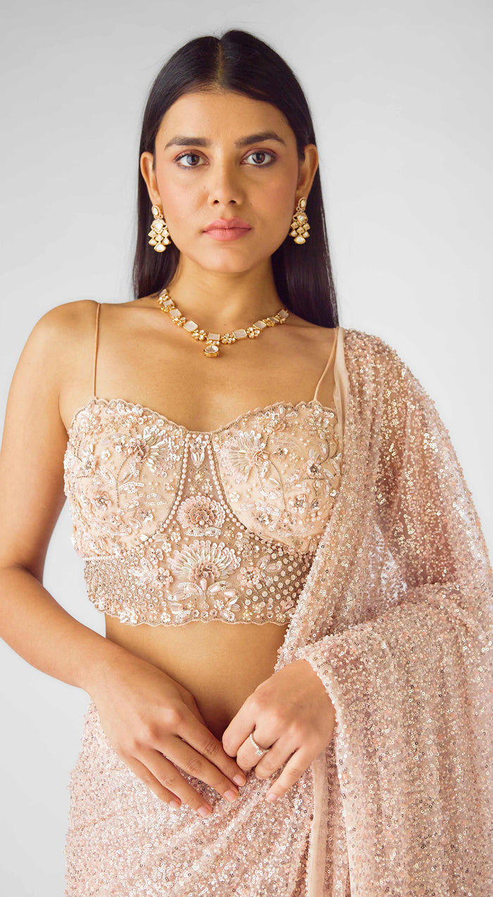 The Luminous Peach Saree