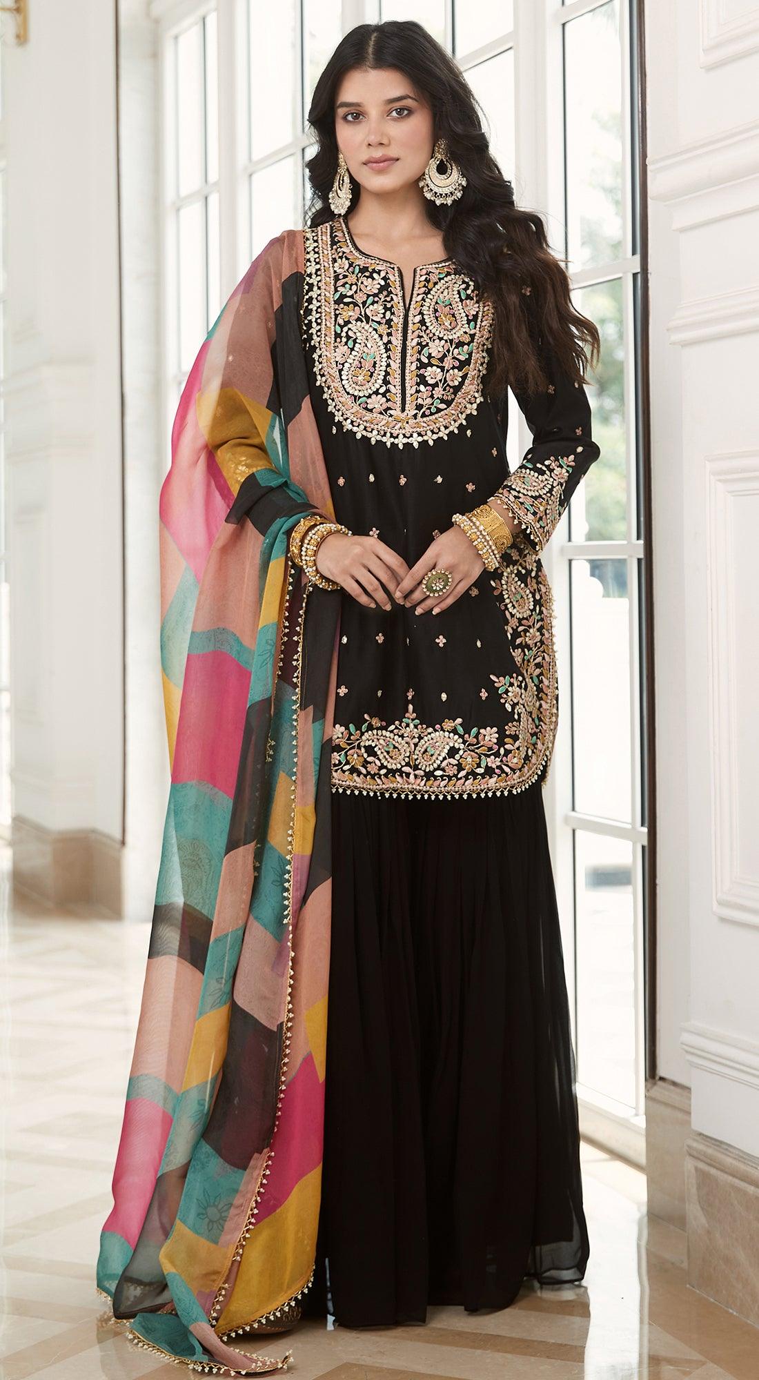 Black Embroidered Sharara Set - Basanti Kapde aur Koffee