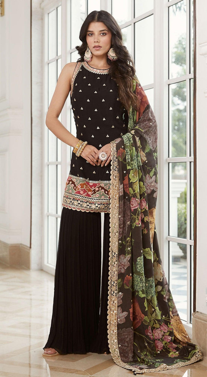 Black Georgette Gharara Set - Basanti Kapde aur Koffee