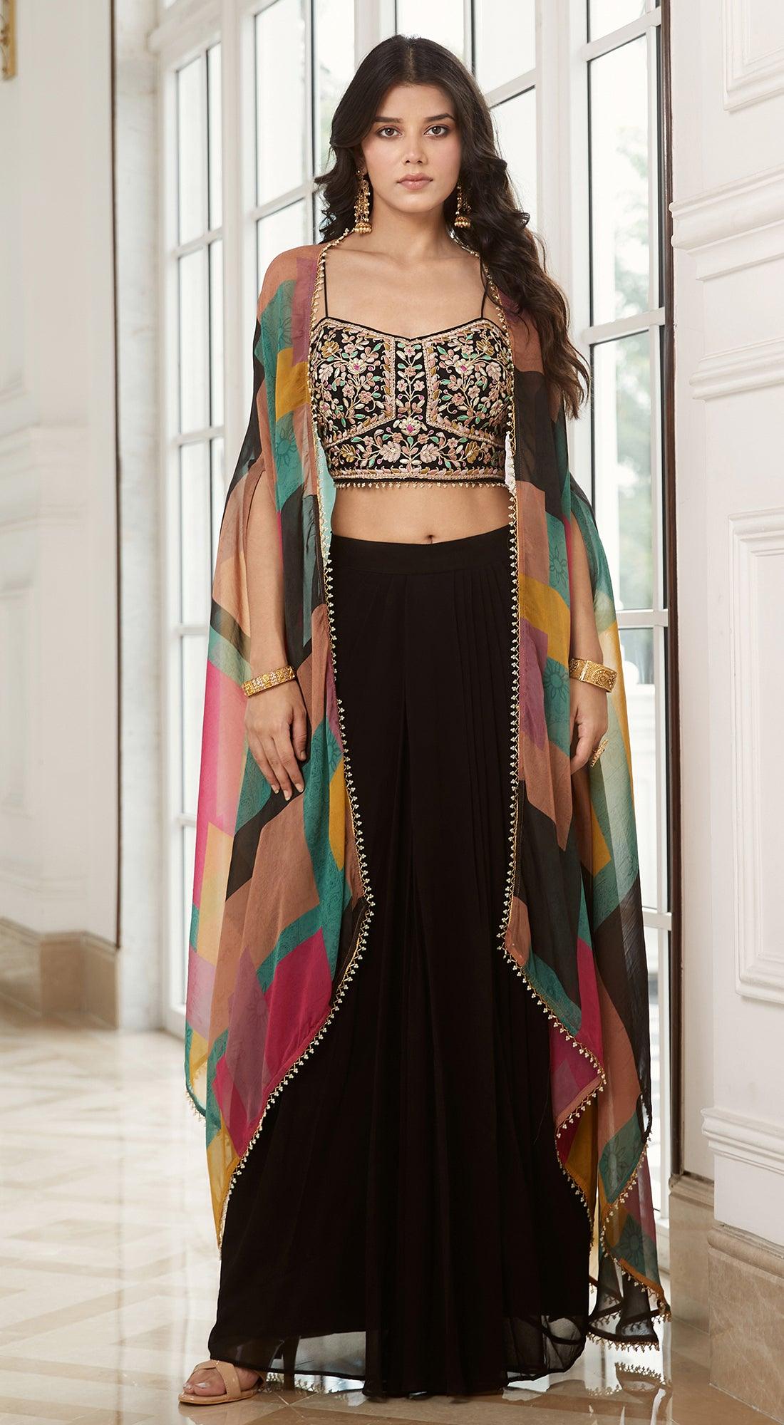 Black Skirt Set With Cape - Basanti Kapde aur Koffee