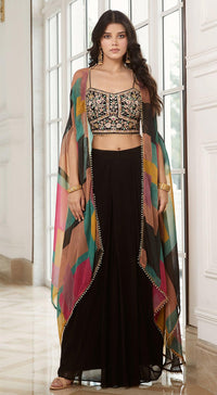 Black Skirt Set With Cape - Basanti Kapde aur Koffee