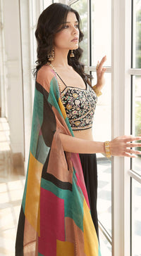 Black Skirt Set With Cape - Basanti Kapde aur Koffee