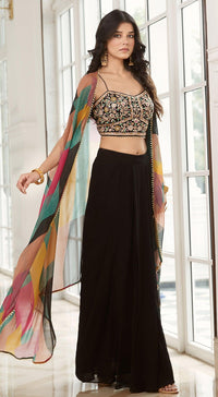 Black Skirt Set With Cape - Basanti Kapde aur Koffee