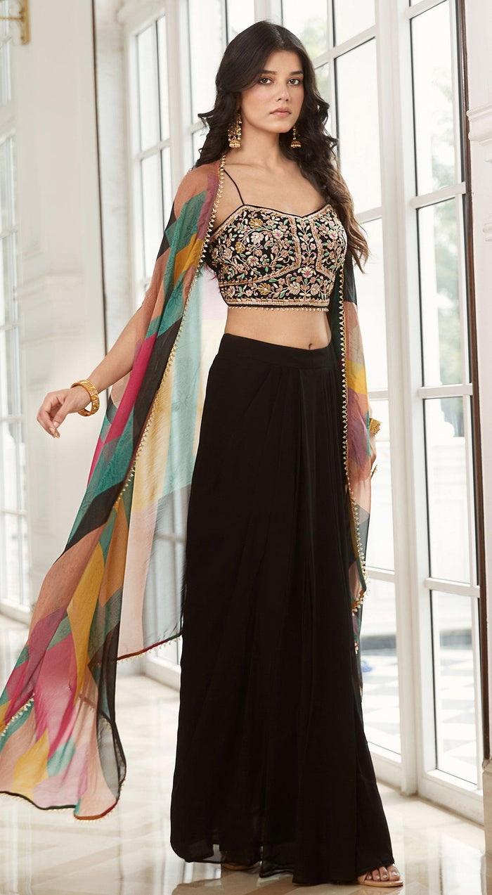 Black Skirt Set With Cape - Basanti Kapde aur Koffee