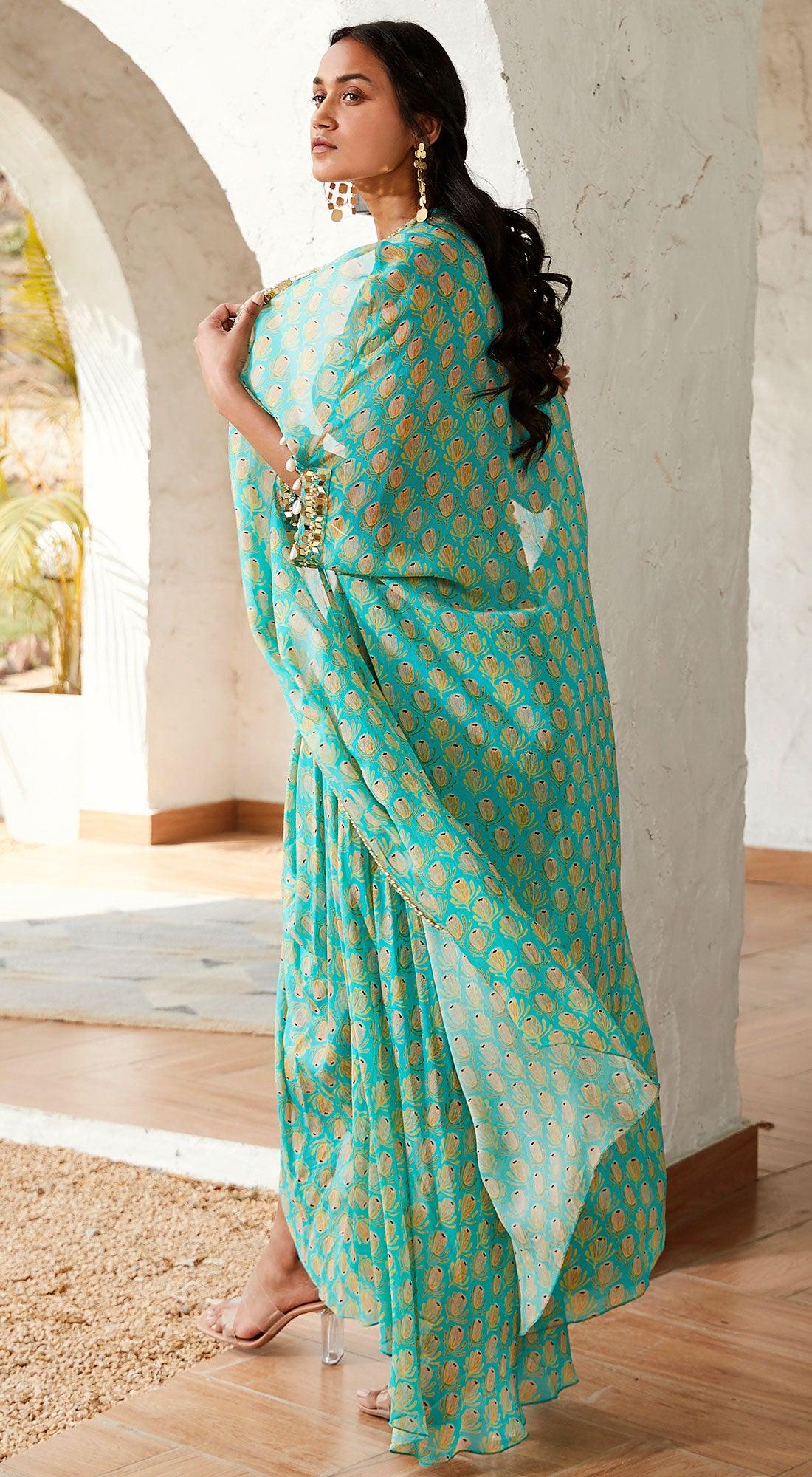 Firozi Cape & Skirt Set - Basanti Kapde aur Koffee