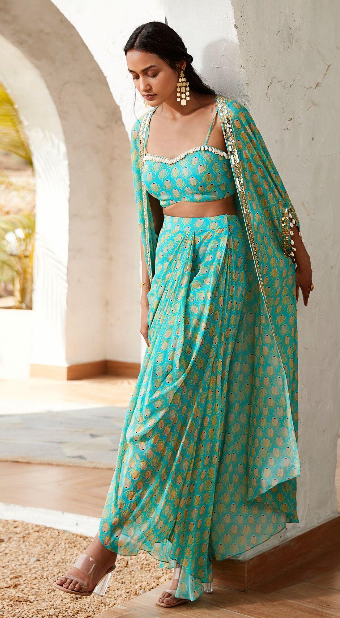 Firozi Cape & Skirt Set - Basanti Kapde aur Koffee