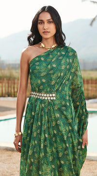 Green Georgette Kaftan Dress - Basanti Kapde aur Koffee