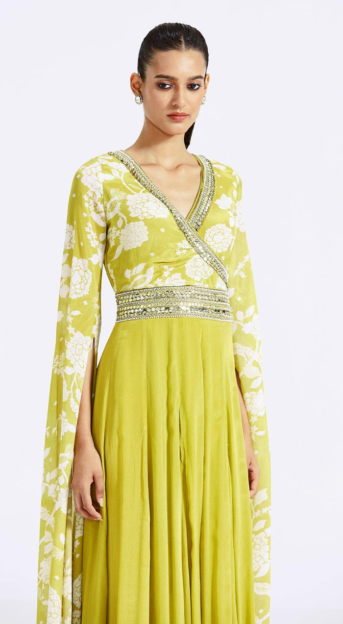 Lime Jumpsuit with Cape Sleeves - Basanti Kapde aur Koffee