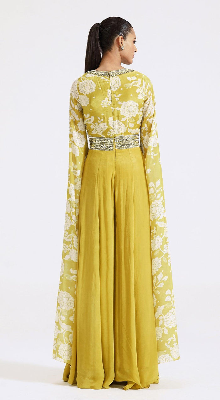 Lime Jumpsuit with Cape Sleeves - Basanti Kapde aur Koffee