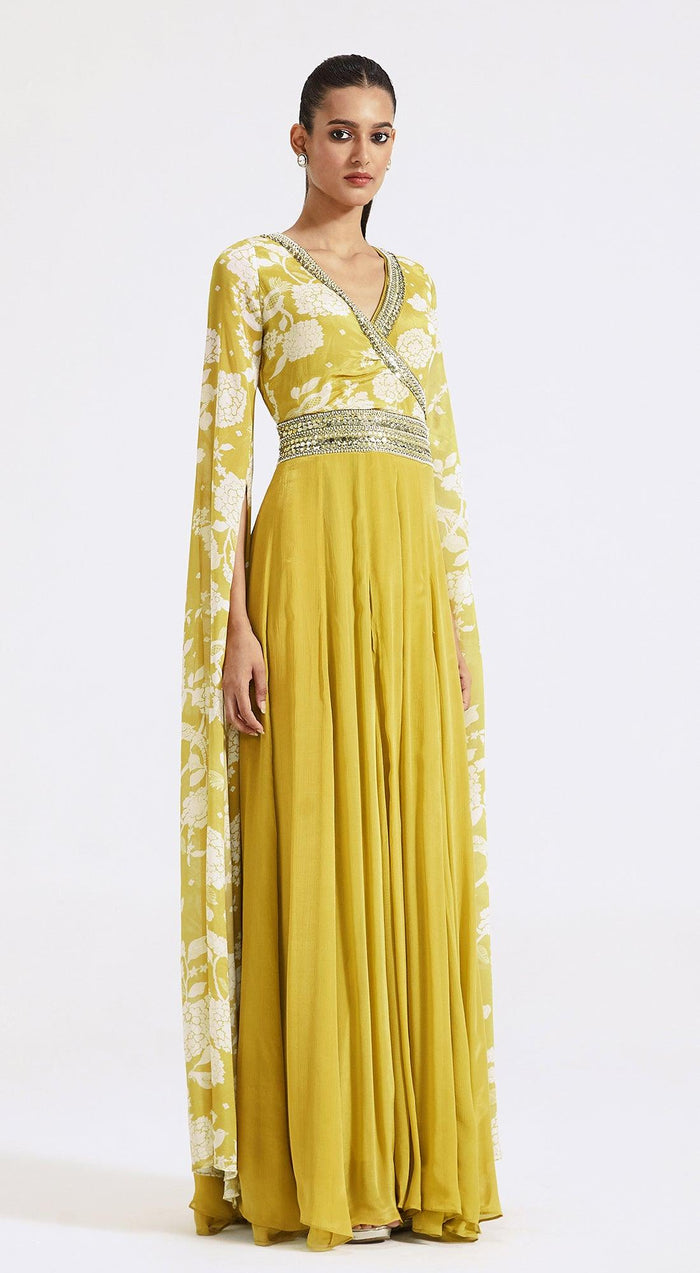 Lime Jumpsuit with Cape Sleeves - Basanti Kapde aur Koffee