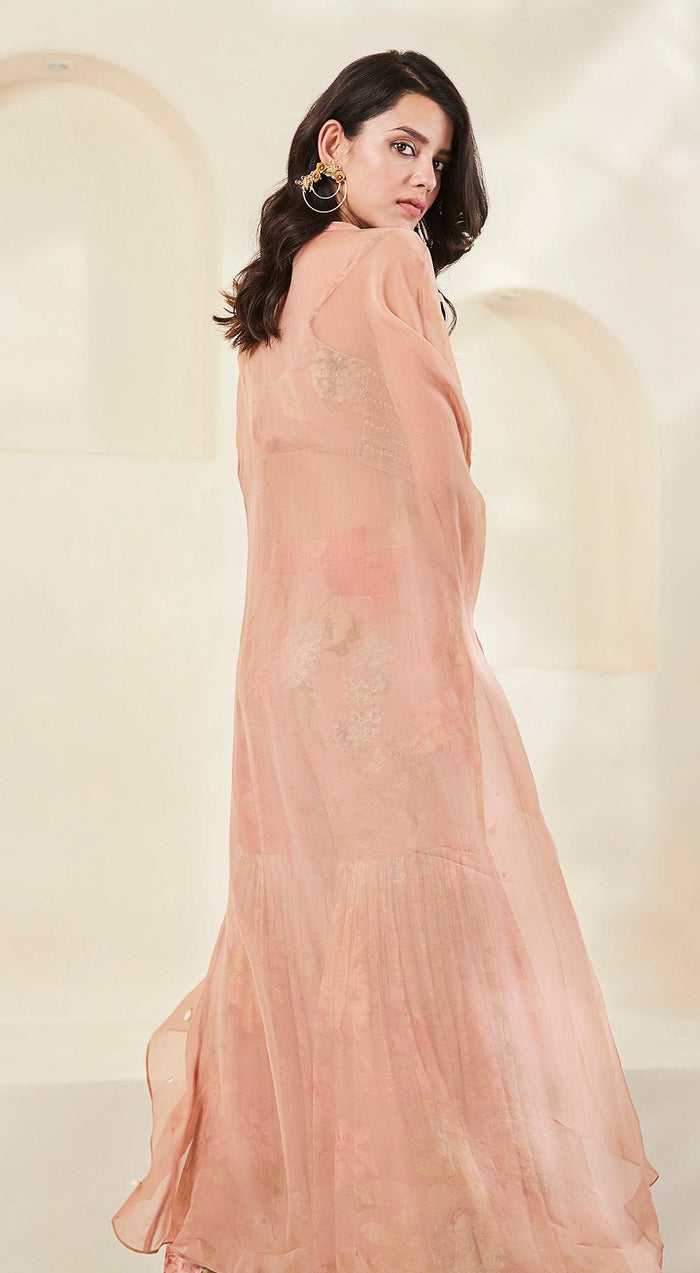 Peach Printed Cape Set - Basanti Kapde aur Koffee