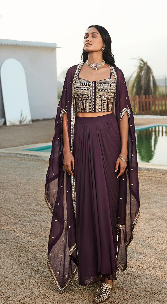 Purple Skirt Set With Cape - Basanti Kapde aur Koffee
