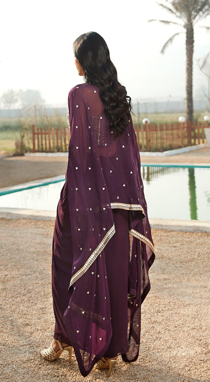 Purple Skirt Set With Cape - Basanti Kapde aur Koffee