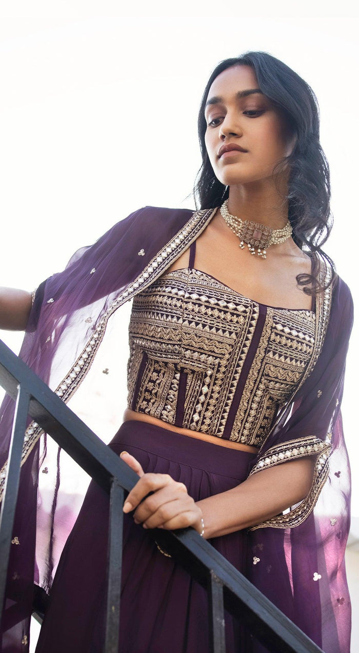 Purple Skirt Set With Cape - Basanti Kapde aur Koffee