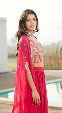 Rani Pink Skirt Set With Cape - Basanti Kapde aur Koffee