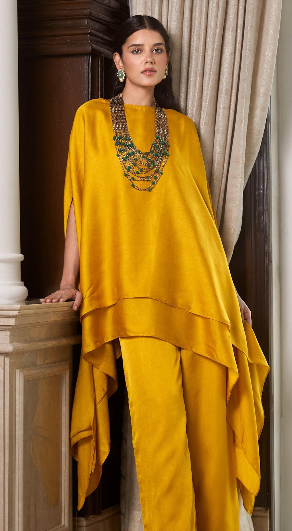 Yellow Co-Ord Set With Necklace - Basanti Kapde aur Koffee