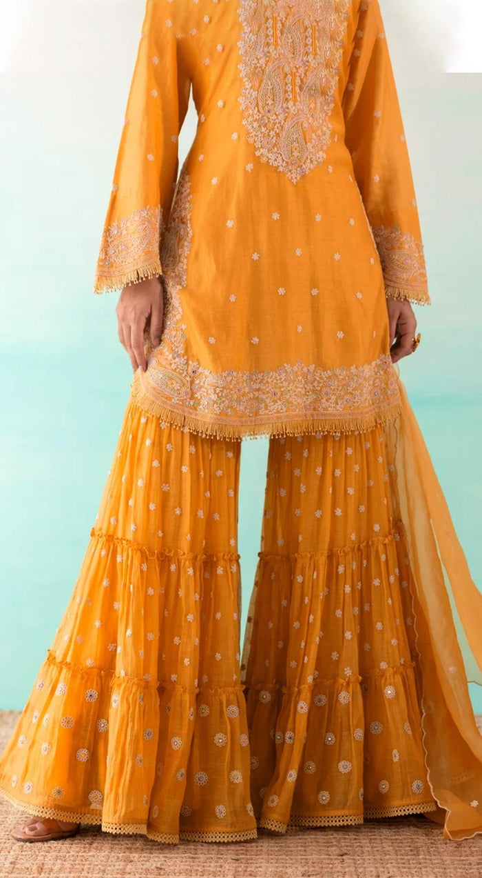 Yellow Embellished Kurta And Sharara Set - Basanti Kapde aur Koffee