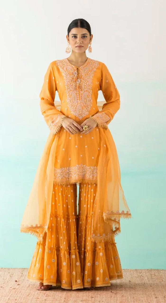 Yellow Embellished Kurta And Sharara Set - Basanti Kapde aur Koffee