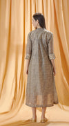 Cream Beige printed Tunic Dress With Jacket Having Mirror Embroidery-WHITE - Basanti Kapde aur Koffee