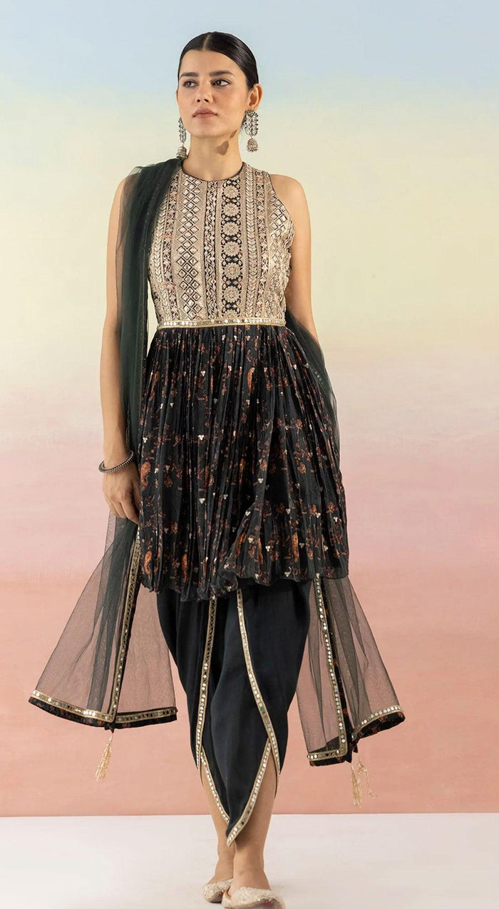 Green Embroidered Kurta And Dhoti Set - Basanti Kapde aur Koffee