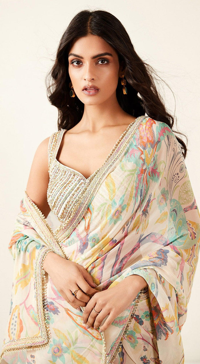 Multicoloured Printed Saree - Basanti Kapde aur Koffee