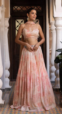 Pink Sequins Print & Embroidered Lehenga Set - Basanti Kapde aur Koffee