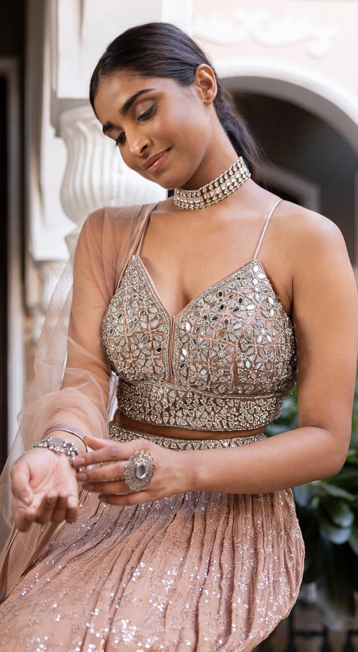 Rose Gold Sequins Lehenga Set - Basanti Kapde aur Koffee
