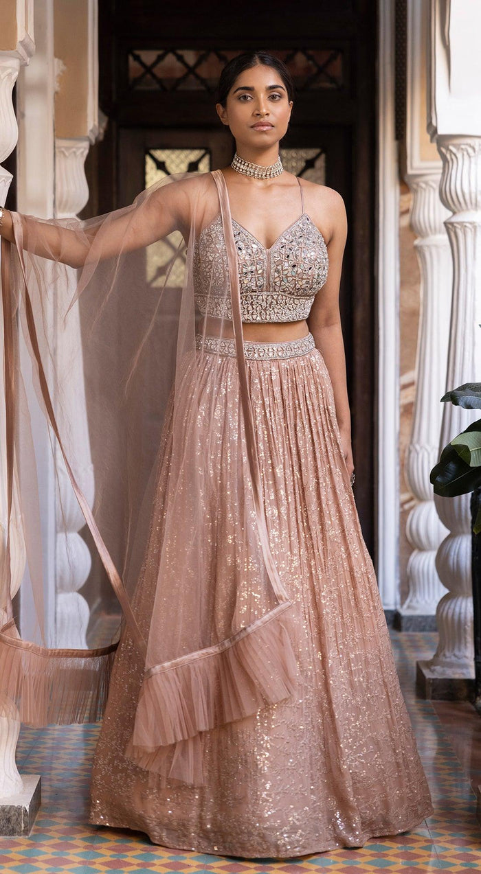 Rose Gold Sequins Lehenga Set - Basanti Kapde aur Koffee
