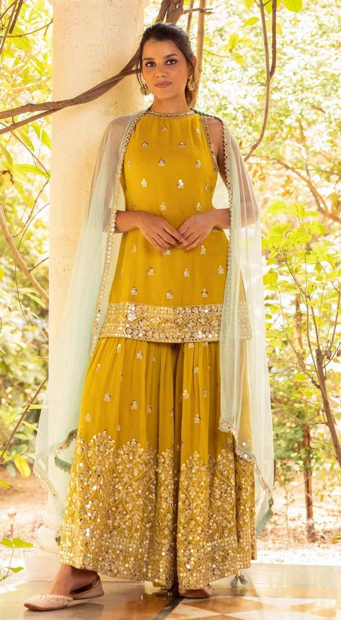 Sequins Detailed Sharara Set - Basanti Kapde aur Koffee