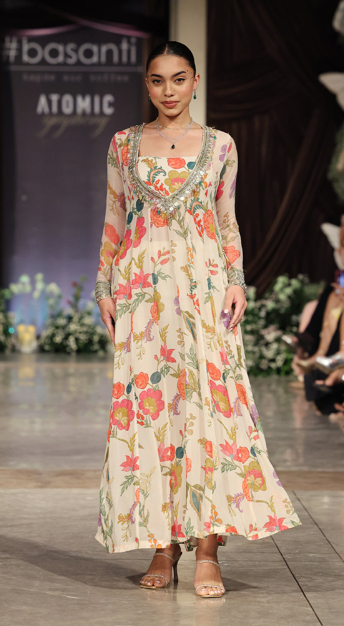 Ivory Georgette Embroidered Anarkali Set