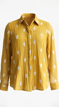 Mustard Cotton Thread Embroidered Shirt