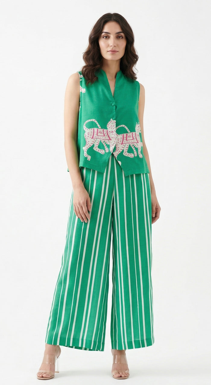 Green Muslin Abstract Co-ord Set