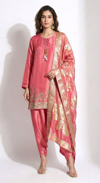Pink Banarasi Embroidered Kurta Set