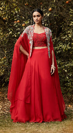 Red Embroidered Cape Set
