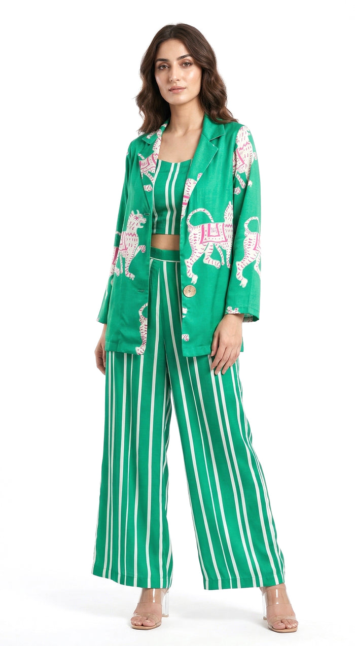 Green Muslin Abstract Co-ord with Jacket