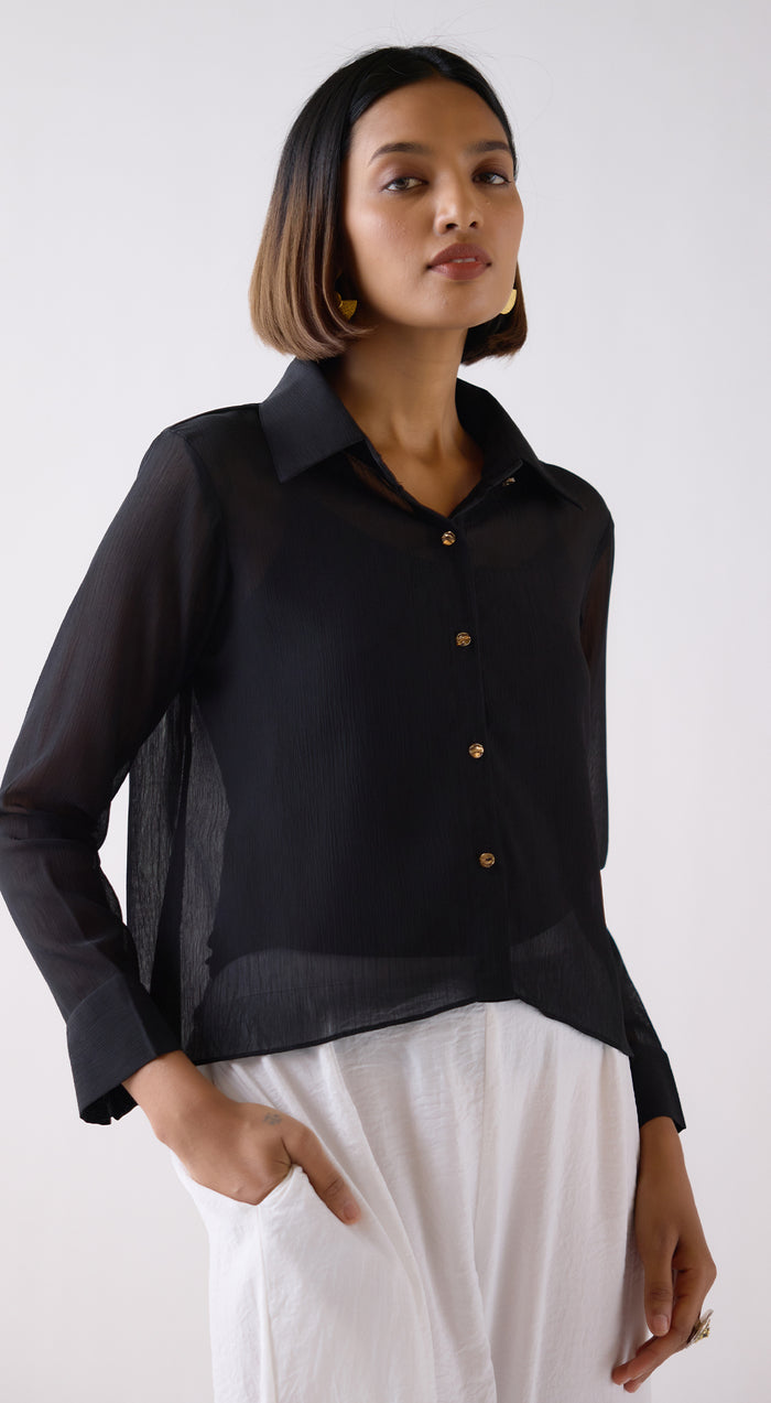 Black Textured Chiffon Shirt
