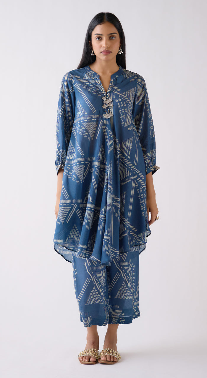 Blue Muslin Abstract Print Co-ord Set
