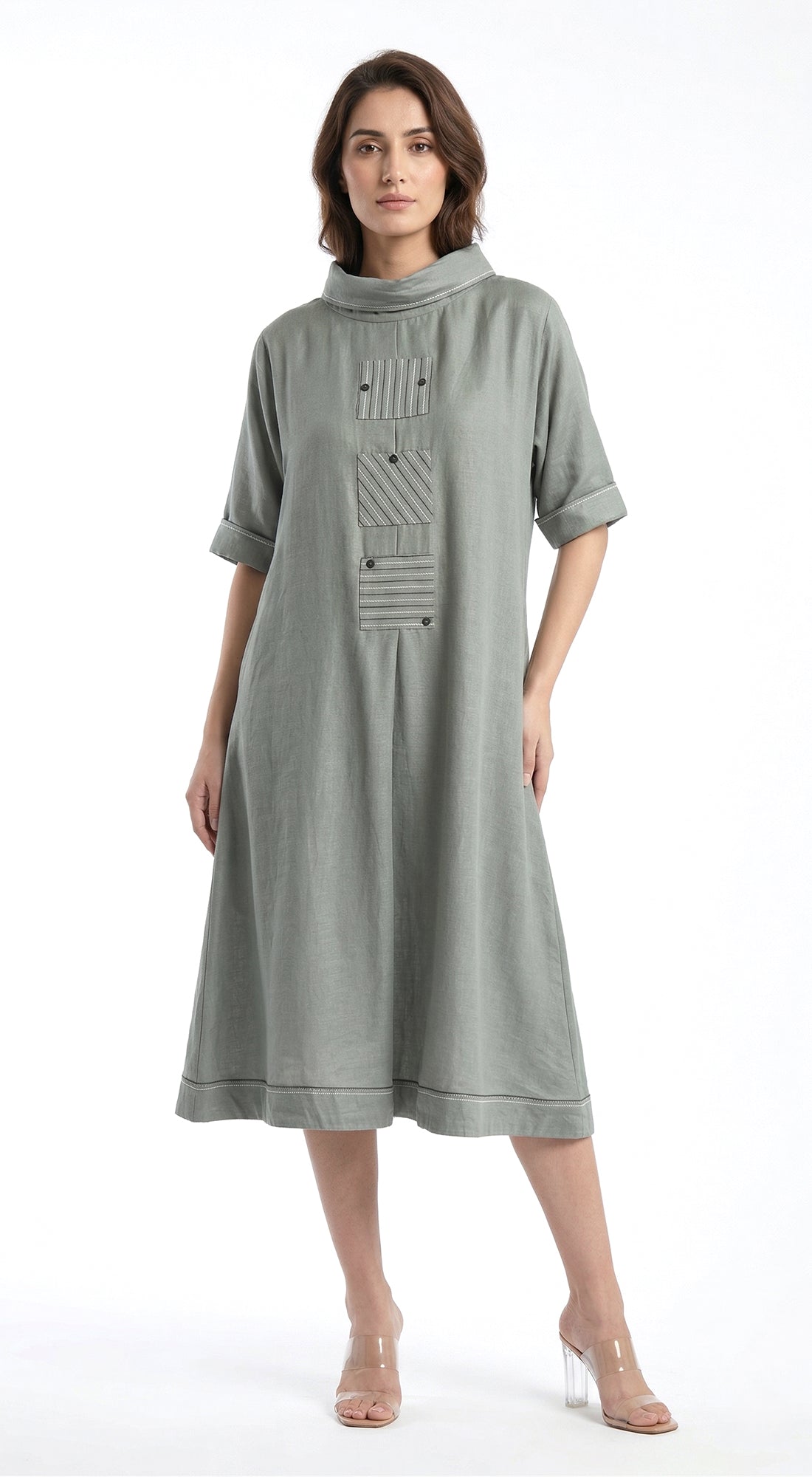Aqua Cotton Silk Midi Dress