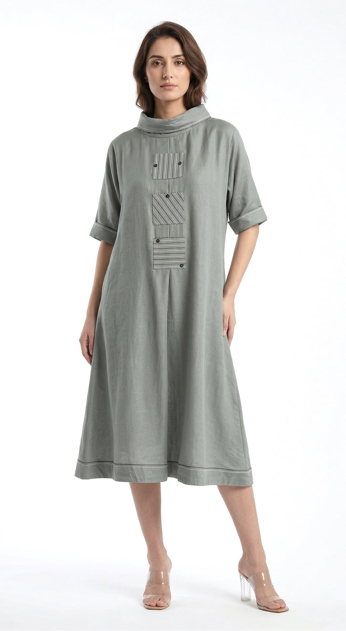 Aqua Cotton Silk Midi Dress