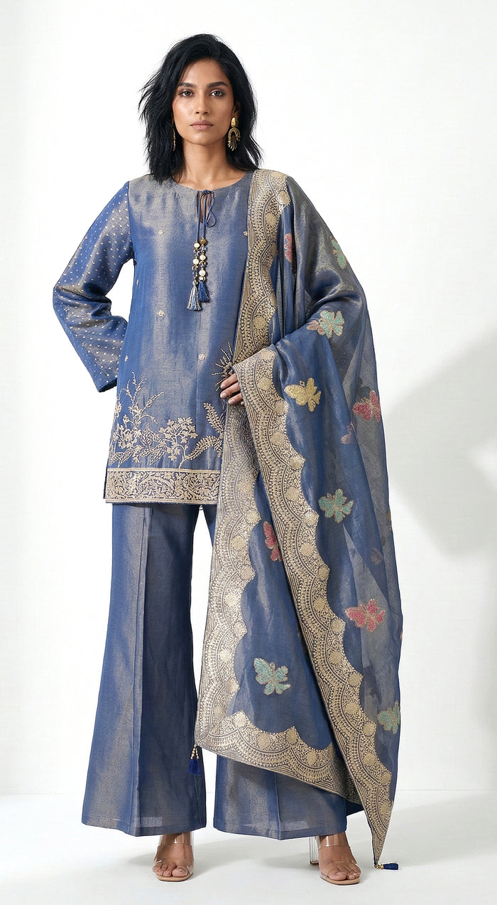 Blue Banarasi Embroidered Kurta Set