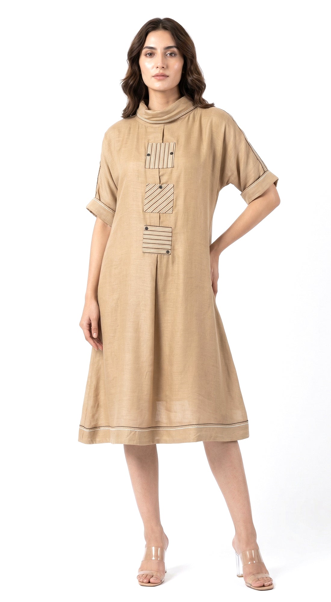 Beige Cotton Silk Dress