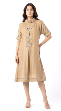 Beige Cotton Silk Dress