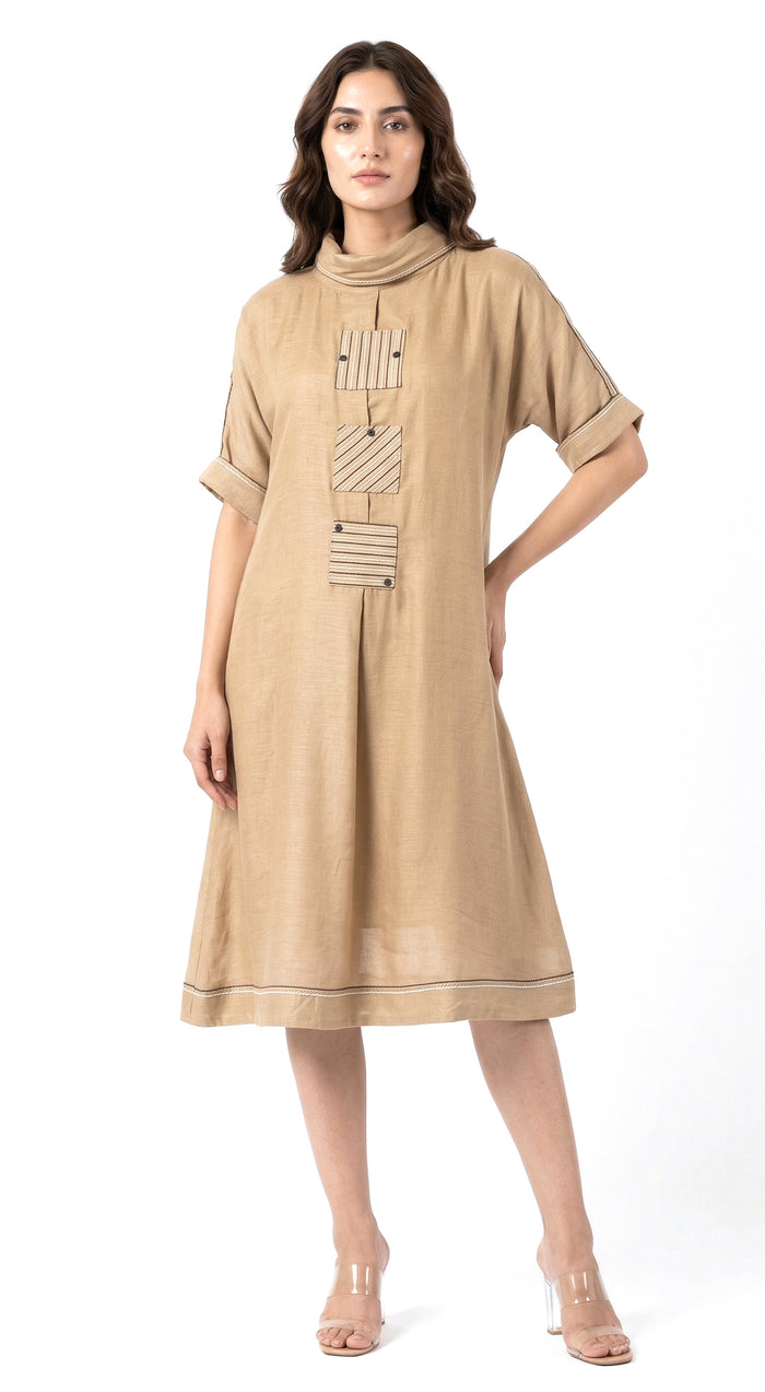 Beige Cotton Silk Dress