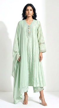 Aqua Chanderi Embroidered Kurta Set