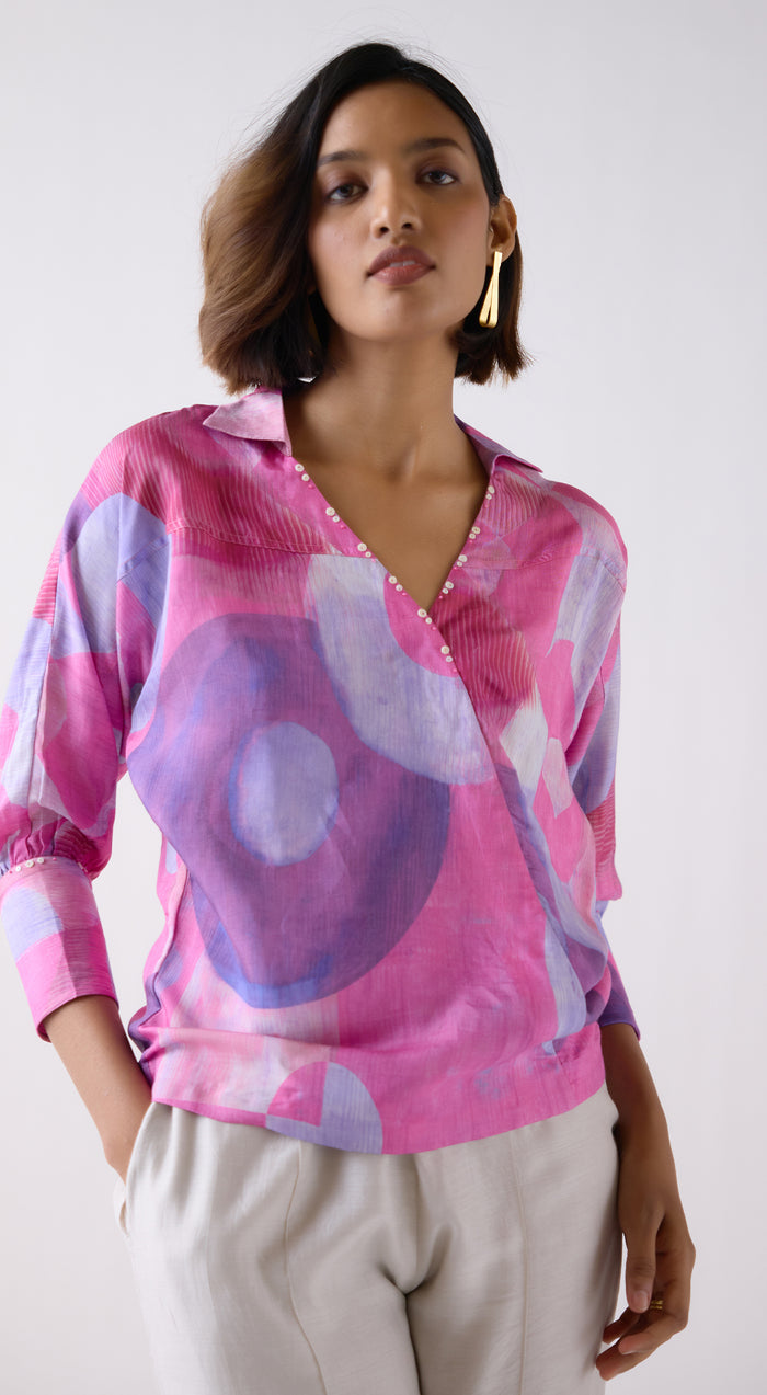 Pink Muslin Abstract Print Shirt