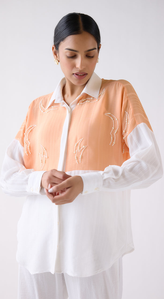Peach Textured Chiffon Two-Tone Shirt